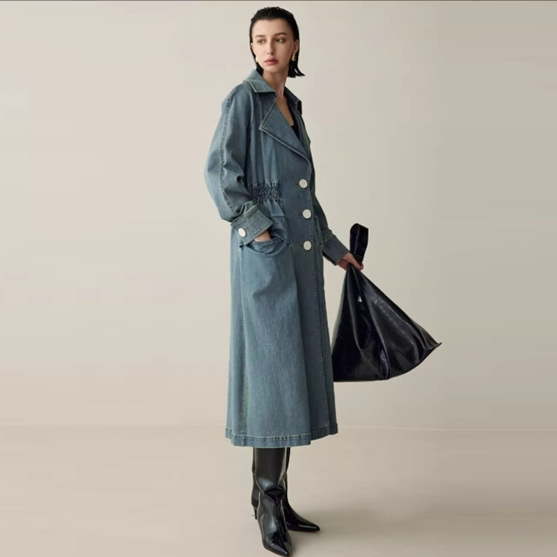 Baojin Vintage garš džinsa jaka sievietēm ar patchwork detaļu, apļa kakla izgriezums, trīs pogu vienkrāsaina aizdare, vienkrāsains audums, 95%+ poliester