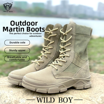 Μπουτίνια εξωτερικού χώρου σε στρατιωτικό στυλ για ενήλικες, unisex, επάνω μέρος από πρώτο στρώμα βοείου δέρματος με ύφασμα, αντιολισθητική τακτική σόλα, πάτος από αφρό ποπκορν, κατάλληλα για πεζοπορία, κατασκήνωση και ακραίες προκλήσεις