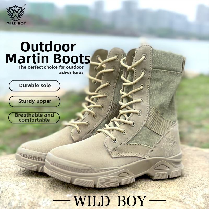 Μπουτίνια εξωτερικού χώρου σε στρατιωτικό στυλ για ενήλικες, unisex, επάνω μέρος από πρώτο στρώμα βοείου δέρματος με ύφασμα, αντιολισθητική τακτική σόλα, πάτος από αφρό ποπκορν, κατάλληλα για πεζοπορία, κατασκήνωση και ακραίες προκλήσεις