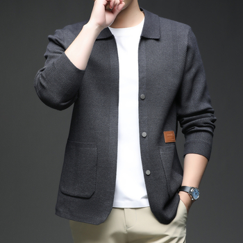 Ανδρική πλεκτή ζακέτα — στενή γραμμή, ζακάρτ ύφανση, μακριά μανίκια, μείξη βισκόζη 30%