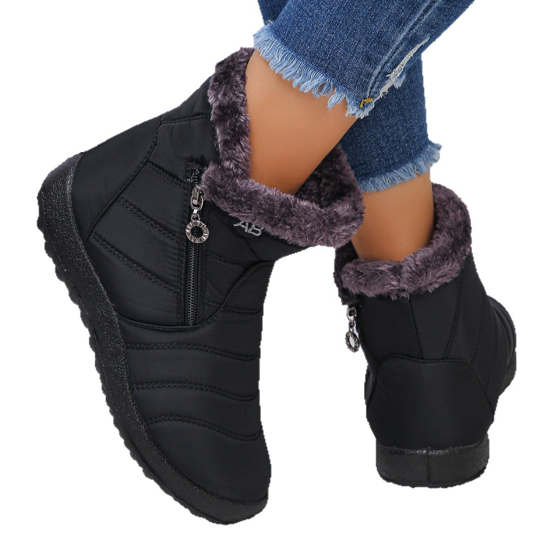Γυναικείες χιονικές μπότες με επένδυση φλίς, εξωτερικό υλικό: τεχνητό PU, Μεσαίο ύψος μανσέτας, στρογγυλή μύτη, καουτσούκ σόλα, κλείσιμο με φερμουάρ