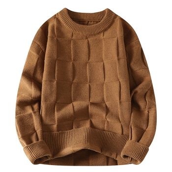 Мъжки удебелен пуловер с кръгло деколте, жакард, дълги ръкави, свободен силует, зима 2024, полиестер 95%