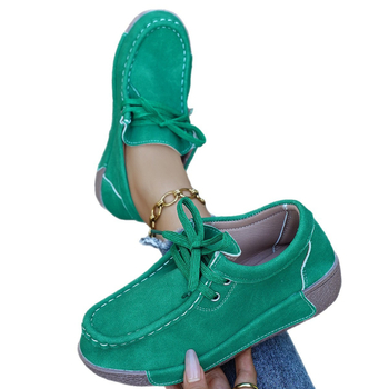 Γυναικείες casual φλατ με rocker σόλα, επάνω από σουέδ, εσωτερικός πάτος αύξησης ύψους, μπροστινό κλείσιμο με κορδόνια, καουτσούκ σόλα
