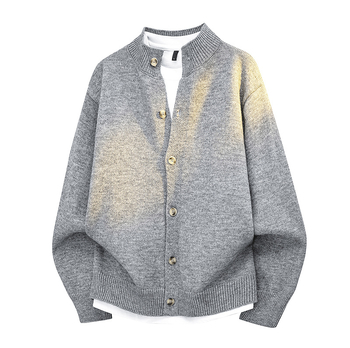 Мъжки дебел кардиган от вълнено-смесена материя, британски стил, полу-висока яка, дълги ръкави, копчета отпред