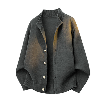 Vyrinis storas megztinis kardiganas, britiško stiliaus, pusaukštas apykaklė, ilgomis rankovėmis, mygtukinis užsegimas