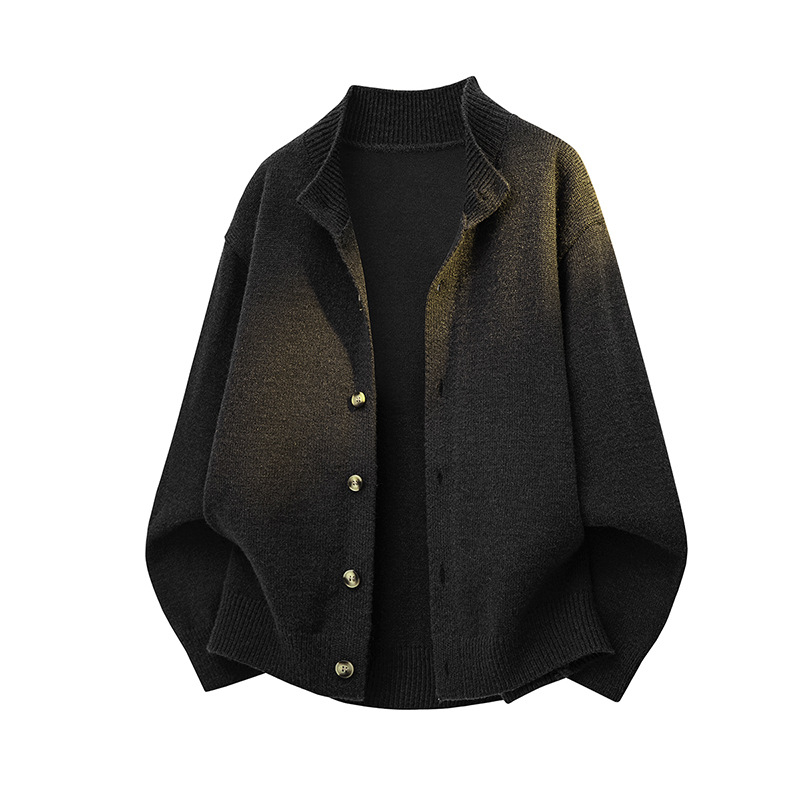 Vyrinis storas megztinis kardiganas, britiško stiliaus, pusaukštas apykaklė, ilgomis rankovėmis, mygtukinis užsegimas