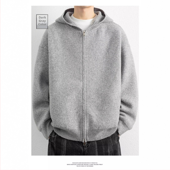 Плетен кардиган с качулка, свободен силует, дълги ръкави, измит полиестер флийс, акрилна смес