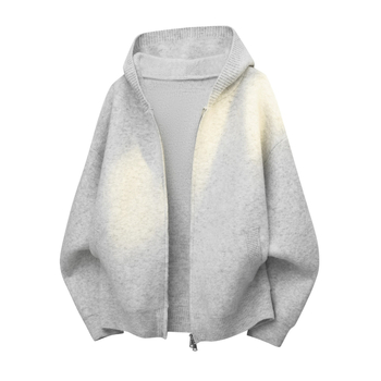 Плетен кардиган с качулка, свободен силует, дълги ръкави, измит полиестер флийс, акрилна смес