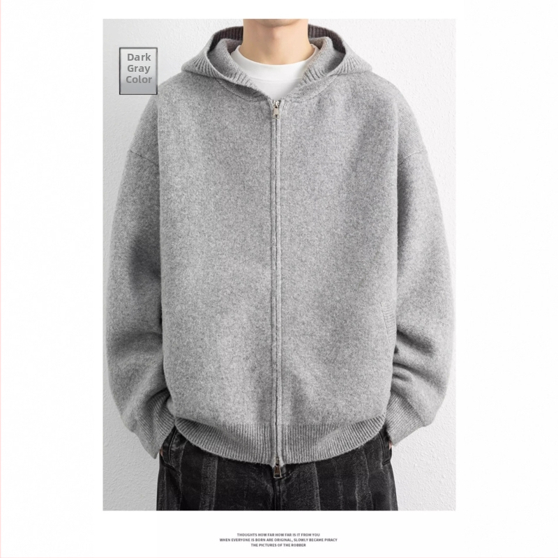 Pletený kardigán s kapucňou, voľný strih, dlhé rukávy, umývaný polyesterový fleece, akrylová zmes