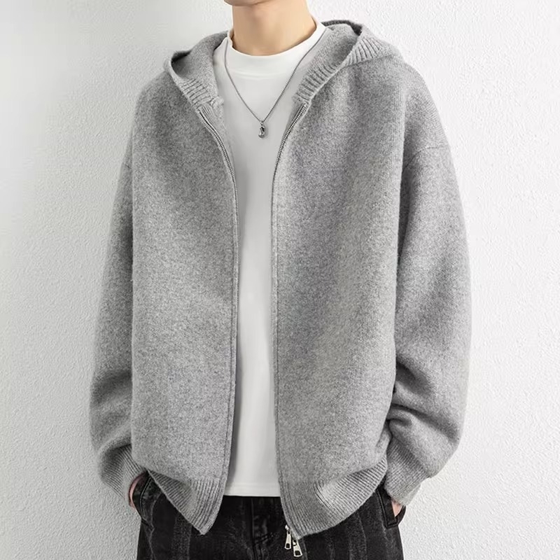 Mezginis kardiganas su gobtuvu, laisvas siluetų, ilgos rankovės, ploviamas poliesterio flisas, akrilo mišinys