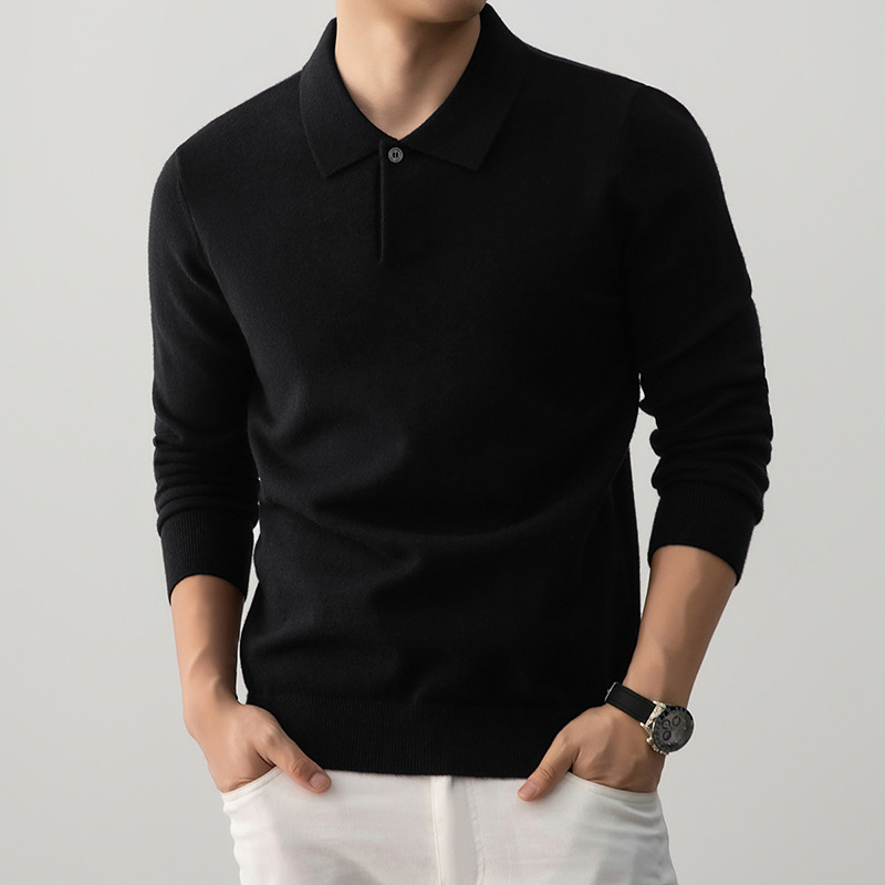 Vyrų polo megztinis su ilgomis rankovėmis, tankus akrilo mišinys audinyje (36% akrilo)