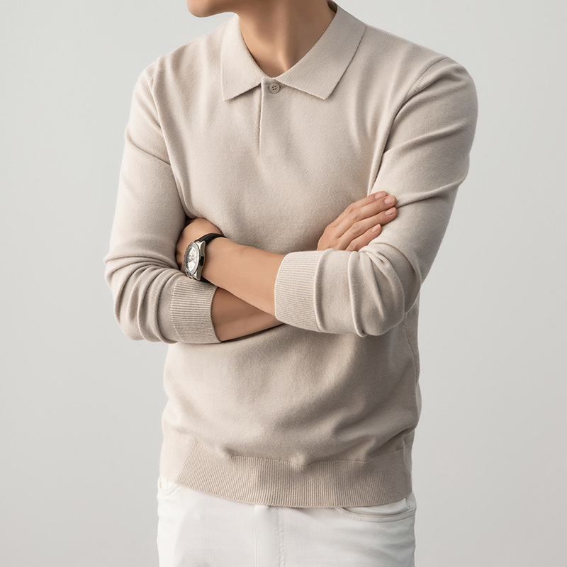 Vyrų polo megztinis su ilgomis rankovėmis, tankus akrilo mišinys audinyje (36% akrilo)