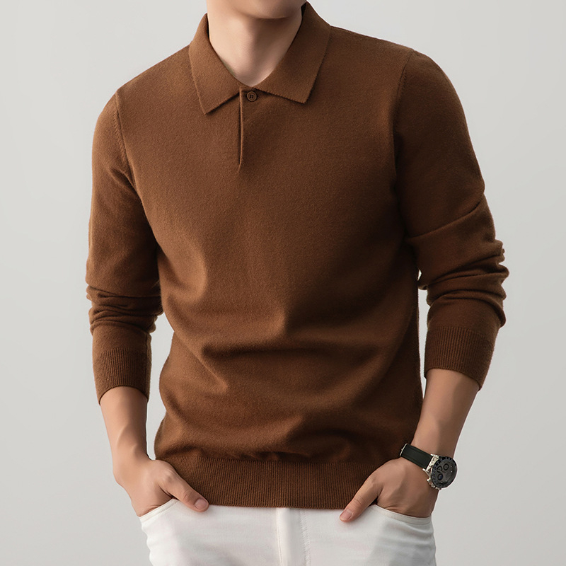Vyrų polo megztinis su ilgomis rankovėmis, tankus akrilo mišinys audinyje (36% akrilo)