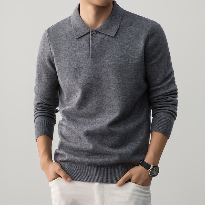 Vyrų polo megztinis su ilgomis rankovėmis, tankus akrilo mišinys audinyje (36% akrilo)