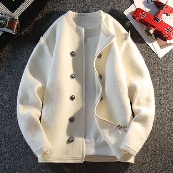 Korejiečio stiliaus storas megztinis kardiganas su dvigubais mygtukais, ilgomis rankovėmis