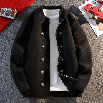 Корейски стил дебело плетен кардиган с двойни копчета, дълъг ръкав