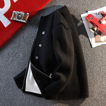 Корейски стил дебело плетен кардиган с двойни копчета, дълъг ръкав