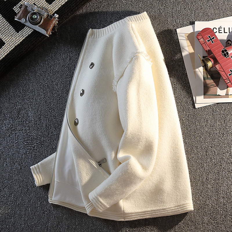 Korejiečio stiliaus storas megztinis kardiganas su dvigubais mygtukais, ilgomis rankovėmis