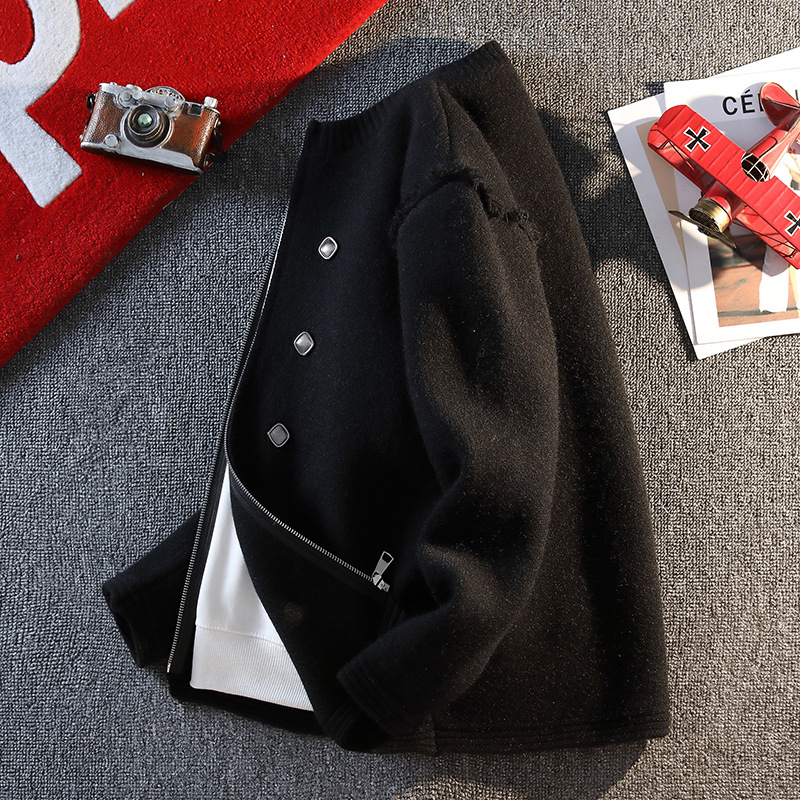 Korejiečio stiliaus storas megztinis kardiganas su dvigubais mygtukais, ilgomis rankovėmis