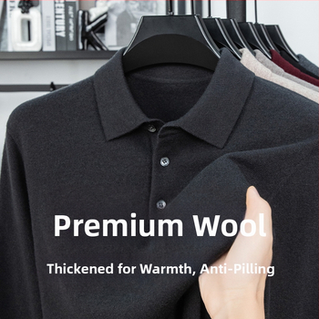 Ανδρικό πουλόβερ από 100% μαλλί, Turn-down γιακάς, παχύς και ζεστός, εφαρμοστή γραμμή