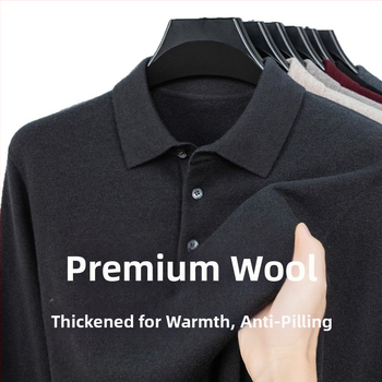 Ανδρικό πουλόβερ από 100% μαλλί, Turn-down γιακάς, παχύς και ζεστός, εφαρμοστή γραμμή