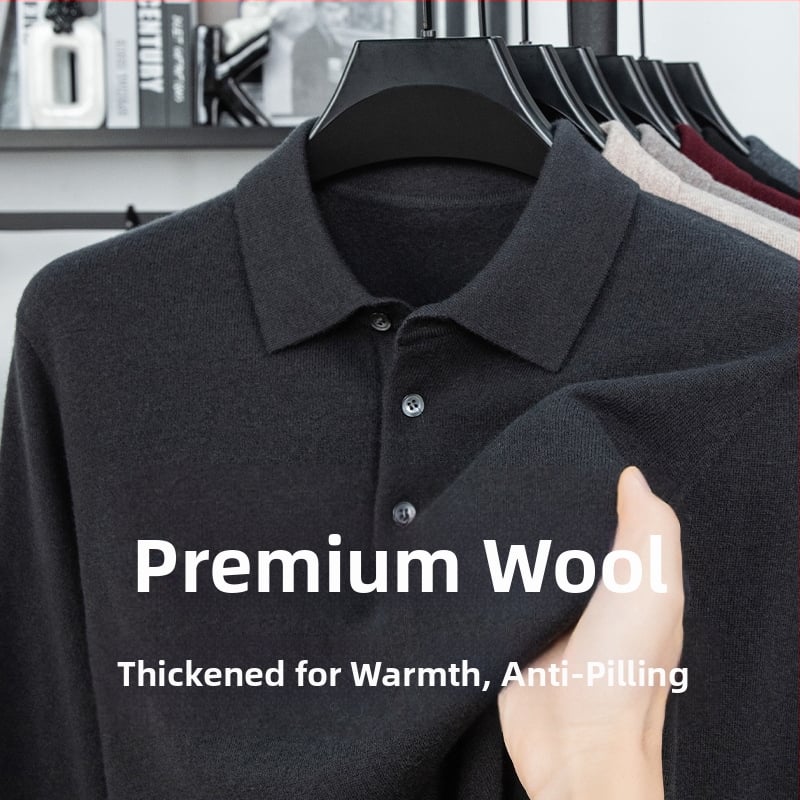 Ανδρικό πουλόβερ από 100% μαλλί, Turn-down γιακάς, παχύς και ζεστός, εφαρμοστή γραμμή