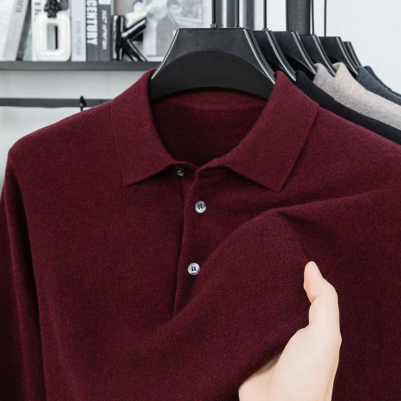 Ανδρικό πουλόβερ από 100% μαλλί, Turn-down γιακάς, παχύς και ζεστός, εφαρμοστή γραμμή