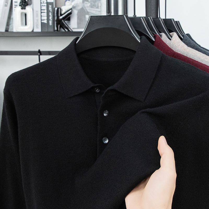 Ανδρικό πουλόβερ από 100% μαλλί, Turn-down γιακάς, παχύς και ζεστός, εφαρμοστή γραμμή