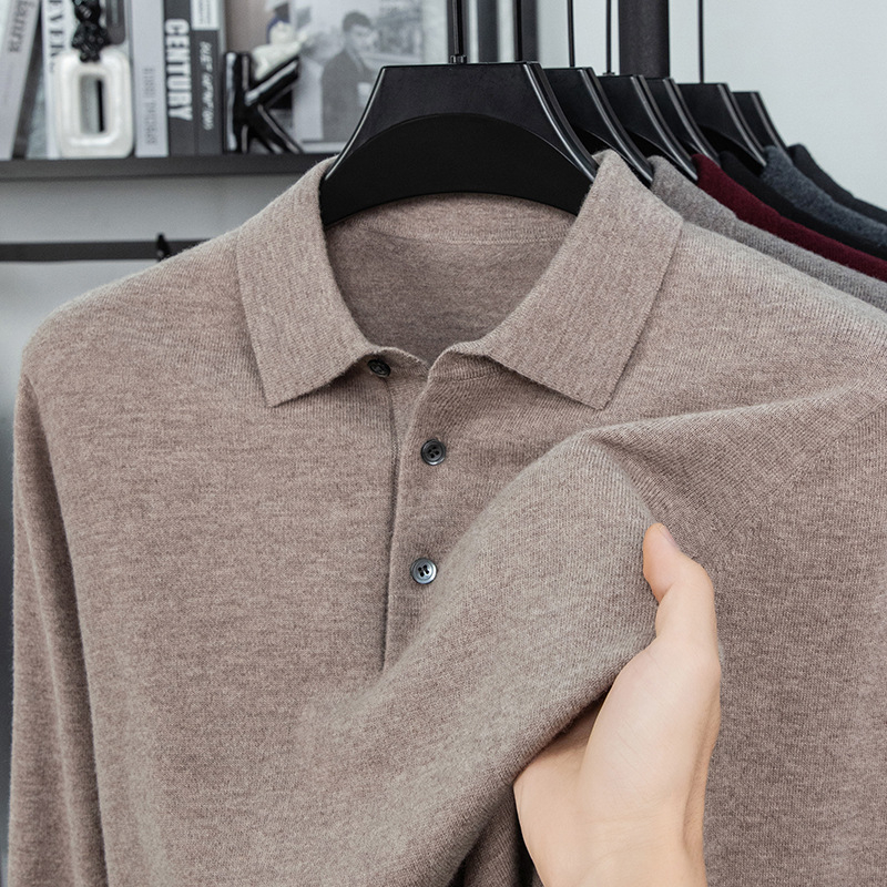 Ανδρικό πουλόβερ από 100% μαλλί, Turn-down γιακάς, παχύς και ζεστός, εφαρμοστή γραμμή