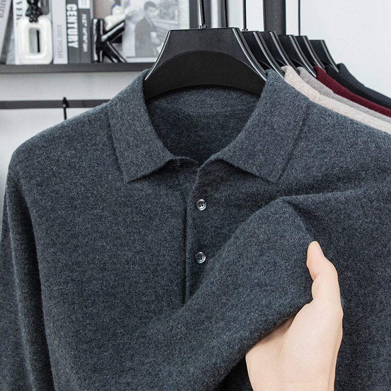 Ανδρικό πουλόβερ από 100% μαλλί, Turn-down γιακάς, παχύς και ζεστός, εφαρμοστή γραμμή