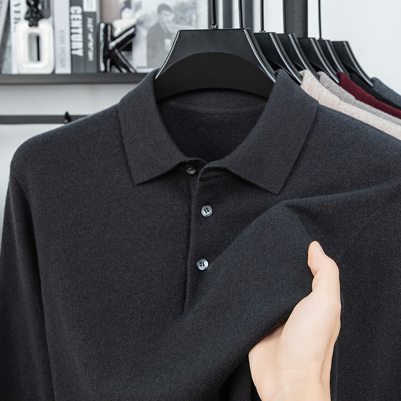 Ανδρικό πουλόβερ από 100% μαλλί, Turn-down γιακάς, παχύς και ζεστός, εφαρμοστή γραμμή