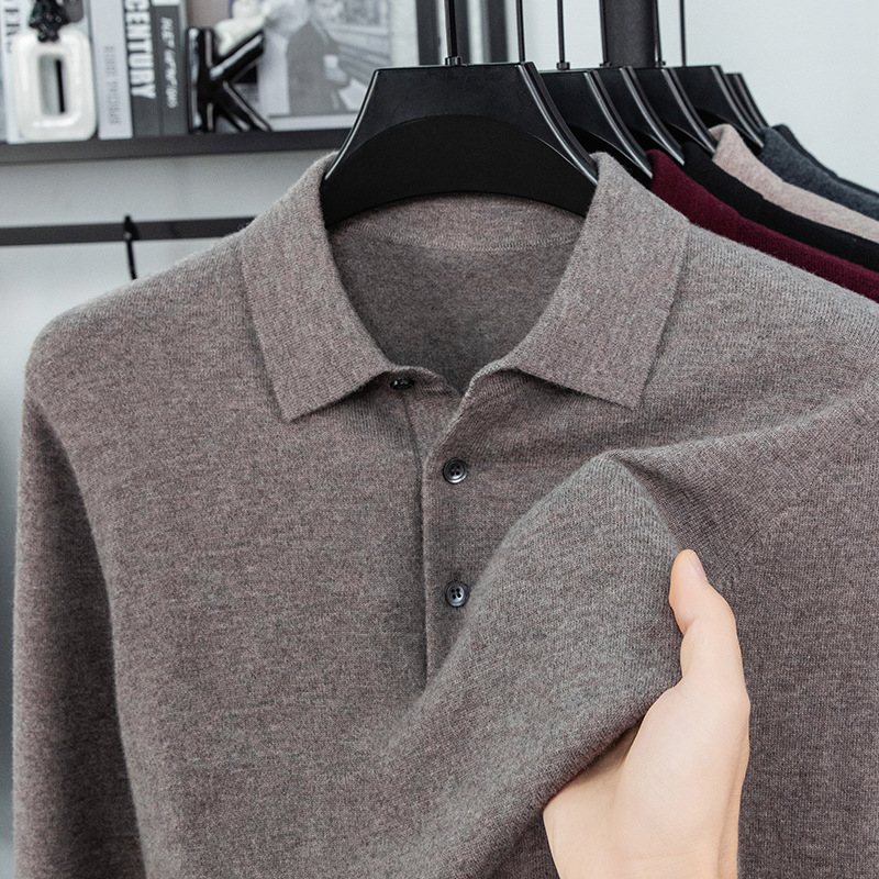 Ανδρικό πουλόβερ από 100% μαλλί, Turn-down γιακάς, παχύς και ζεστός, εφαρμοστή γραμμή