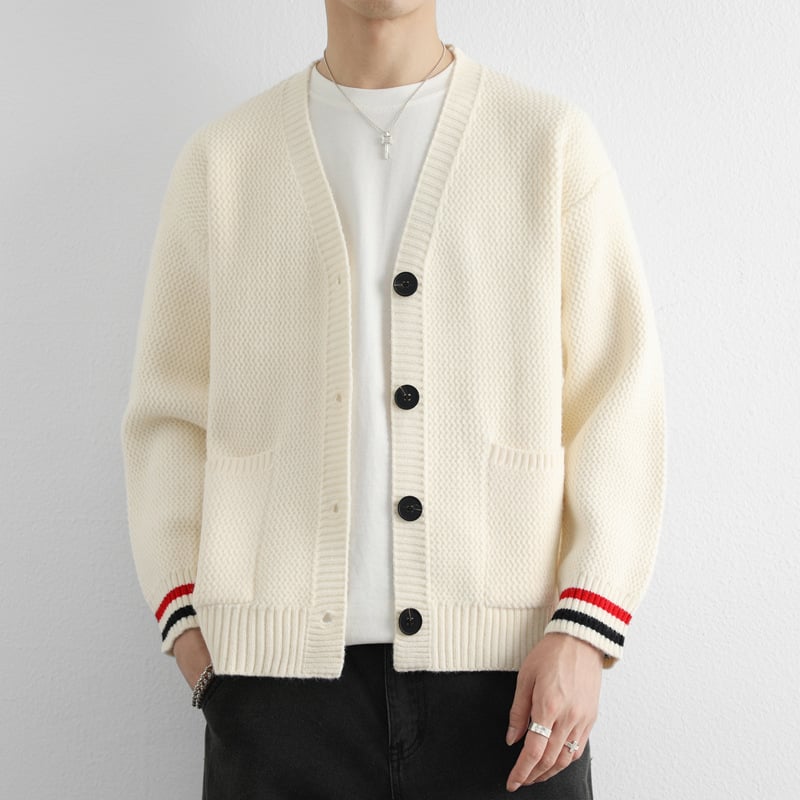 Megztas kardiganas su stovinčiu kaklu, spalvų blokas, ilgos rankovės, storesnė medžiaga, 90% poliesteris