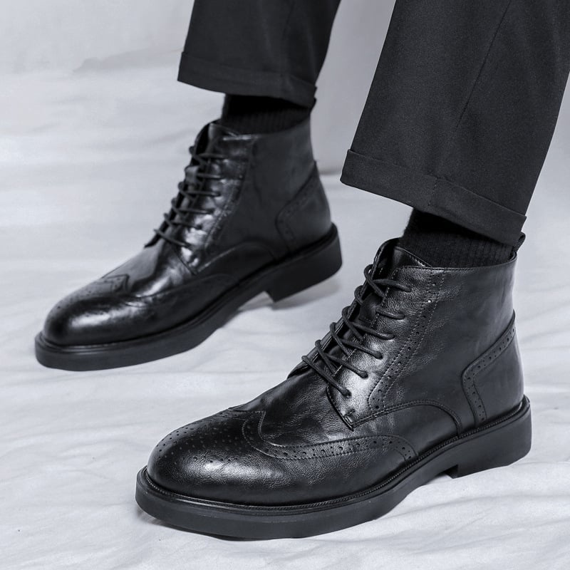 Odiniai Chelsea batai, britiško stilių, užtrauktukas, apvalus nosis, rankų darbo, brogue graviruotos detalės (Modelis 85680-R)