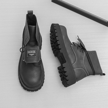 Δερμάτινα μποτάκια για άνδρες, στυλ Martin, επάνω PU, σόλα καουτσούκ, μεσαίο ύψος τακουνιού 3-5 εκ.