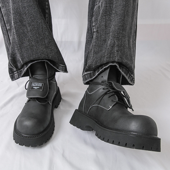 Δερμάτινα μποτάκια για άνδρες, στυλ Martin, επάνω PU, σόλα καουτσούκ, μεσαίο ύψος τακουνιού 3-5 εκ.