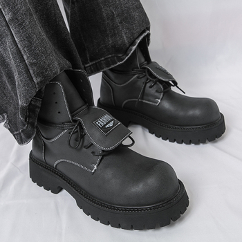 Δερμάτινα μποτάκια για άνδρες, στυλ Martin, επάνω PU, σόλα καουτσούκ, μεσαίο ύψος τακουνιού 3-5 εκ.