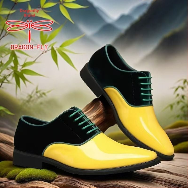 Мъжки дерби обувки — PU горна част, гумена подметка, остър нос, връзки