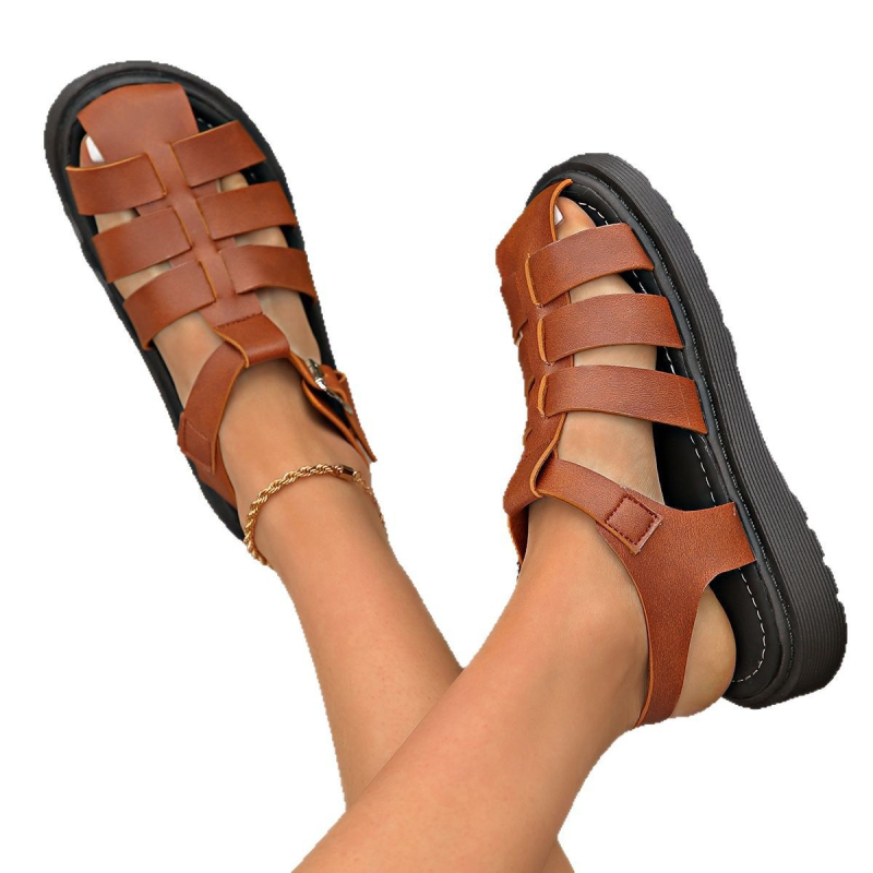 Moterų romėniški sandalai – PU viršutinė medžiaga, PU vidinė medžiaga, PU padas, apvalus pirštas, romėnų stilius