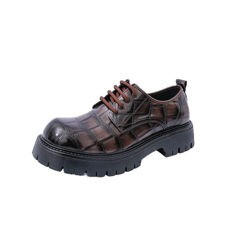Мъжки дерби обувки с PU горна част, гумирана подметка, кръгъл нос, дебела подметка, с връзки отпред - ежедневен стил