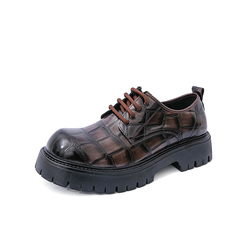 Мъжки дерби обувки с PU горна част, гумирана подметка, кръгъл нос, дебела подметка, с връзки отпред - ежедневен стил