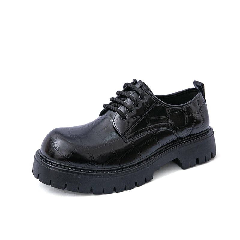 Мъжки дерби обувки с PU горна част, гумирана подметка, кръгъл нос, дебела подметка, с връзки отпред - ежедневен стил