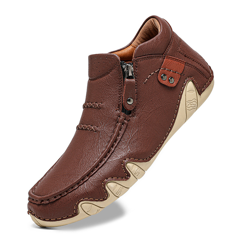 Férfi Chelsea bakancs kézzel varrt felsőrésszel, ultra-fiber bőrből, oldalsó cipzárral, téli használatra, gumitalp