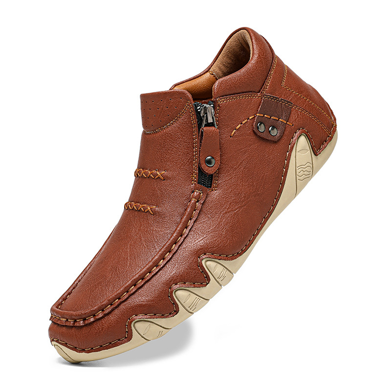 Férfi Chelsea bakancs kézzel varrt felsőrésszel, ultra-fiber bőrből, oldalsó cipzárral, téli használatra, gumitalp