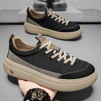 Ανδρικά chunky sneakers, επάνω μέρος από καμβά, σόλα από καουτσούκ, κορδόνια, στρογγυλή μύτη, χαμηλό τακούνι (Άνοιξη 2025)