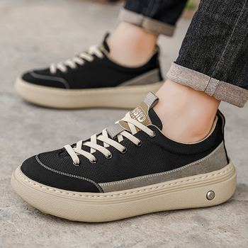 Ανδρικά chunky sneakers, επάνω μέρος από καμβά, σόλα από καουτσούκ, κορδόνια, στρογγυλή μύτη, χαμηλό τακούνι (Άνοιξη 2025)