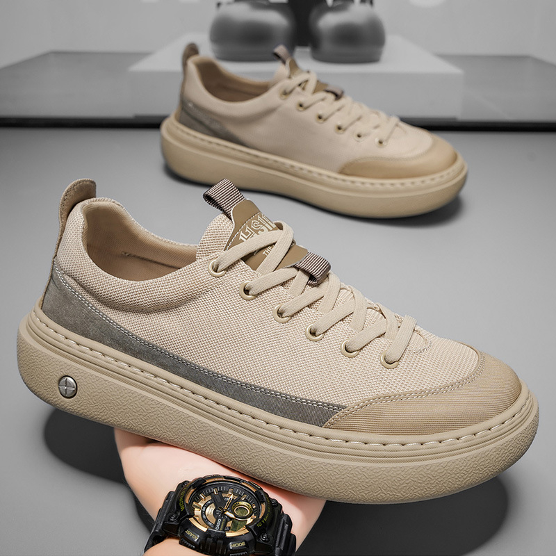 Ανδρικά chunky sneakers, επάνω μέρος από καμβά, σόλα από καουτσούκ, κορδόνια, στρογγυλή μύτη, χαμηλό τακούνι (Άνοιξη 2025)