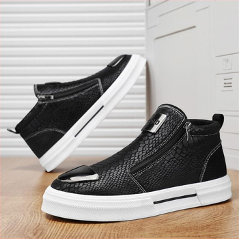 Ανδρικά sneakers με μεσαίο ύψος, σχέδιο φιδιού, PU επάνω, στρογγυλή μύτη, πλαϊνό φερμουάρ, επένδυση από συνθετικό δέρμα