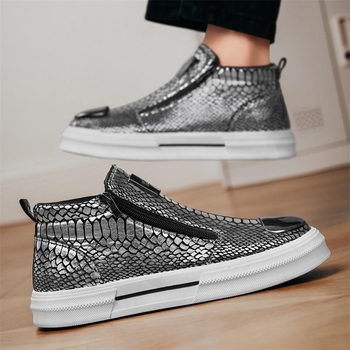 Ανδρικά sneakers με μεσαίο ύψος, σχέδιο φιδιού, PU επάνω, στρογγυλή μύτη, πλαϊνό φερμουάρ, επένδυση από συνθετικό δέρμα