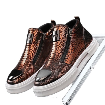 Ανδρικά sneakers με μεσαίο ύψος, σχέδιο φιδιού, PU επάνω, στρογγυλή μύτη, πλαϊνό φερμουάρ, επένδυση από συνθετικό δέρμα